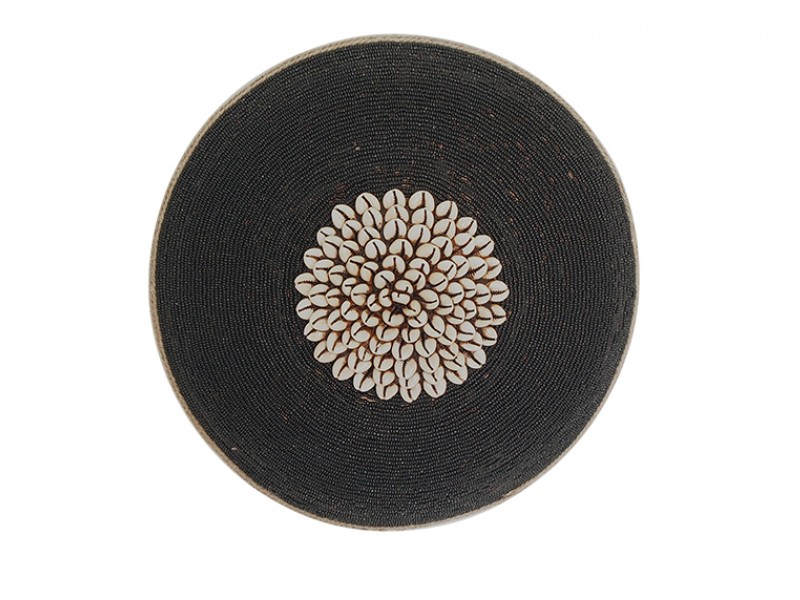 Small Beaded Shield - Black with Cowrie Center